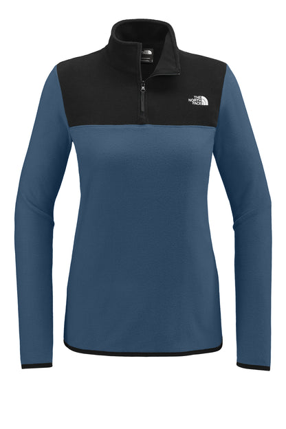 The North Face Women's Glacier 1/4-Zip Fleece in Shady Blue/ TNF Black, front flat