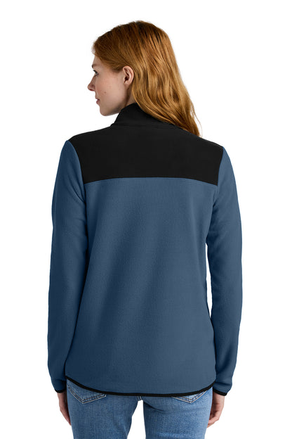 The North Face Women's Glacier 1/4-Zip Fleece in Shady Blue/ TNF Black, back on model
