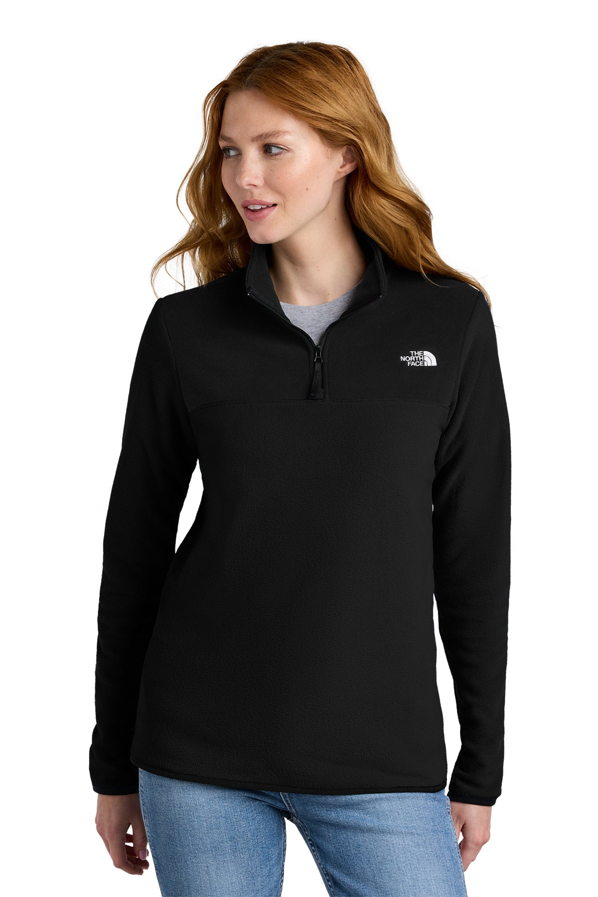 The North Face Women's Glacier 1/4-Zip Fleece in TNF Black, front on model