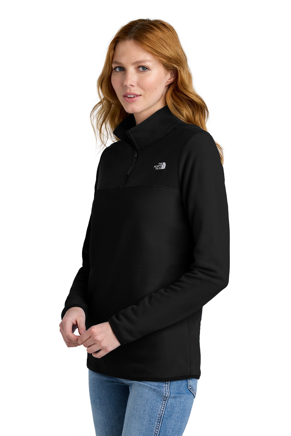 The North Face Women's Glacier 1/4-Zip Fleece in TNF Black, side on model