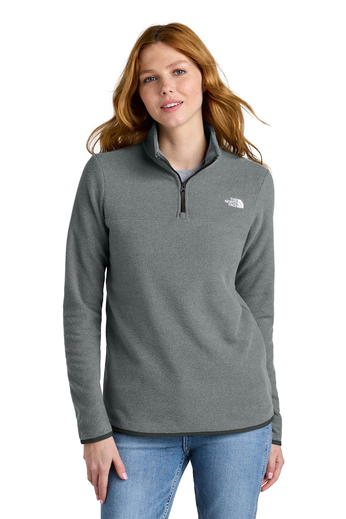 The North Face Women's Glacier 1/4-Zip Fleece in TNF Medium Grey Heather, front on model
