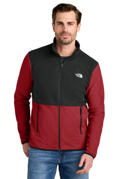 The North Face Glacier Full-Zip Fleece Jacket in Rage Red / TNF Black, front on model