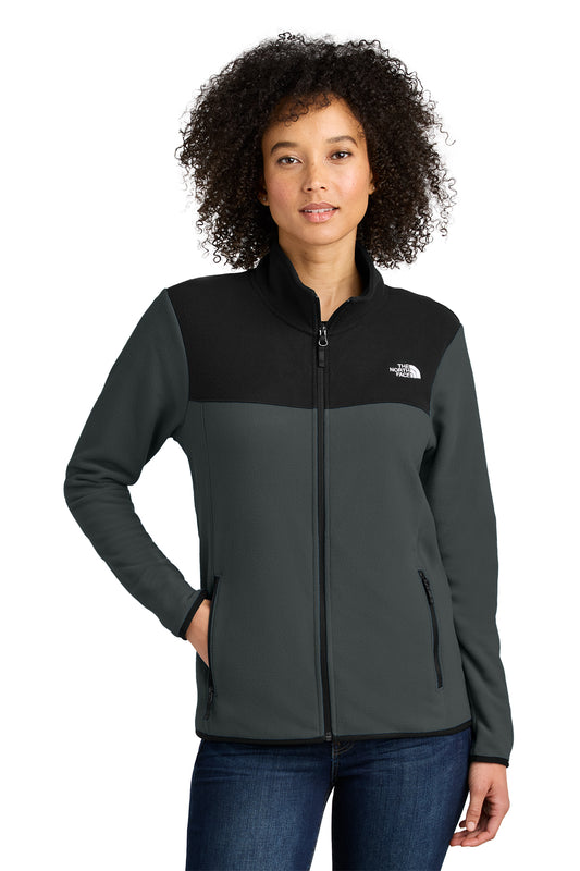 The North Face Women's Glacier Full-Zip Fleece Jacket in Asphalt Grey/ TNF Black, front on model
