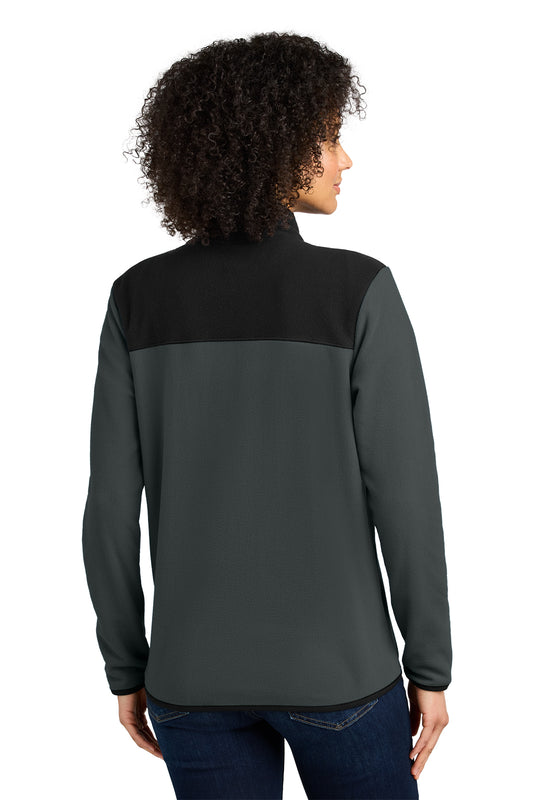 The North Face Women's Glacier Full-Zip Fleece Jacket in Asphalt Grey/ TNF Black, back on model