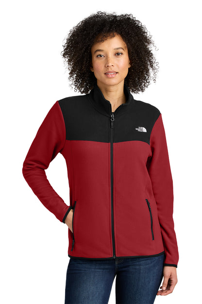 The North Face Women's Glacier Full-Zip Fleece Jacket in Rage Red / TNF Black, front on model