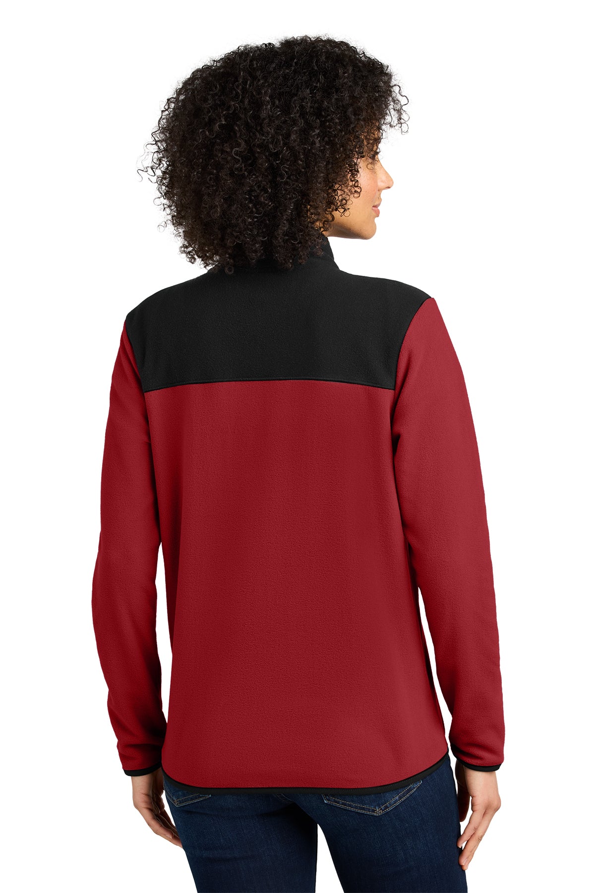 The North Face Women's Glacier Full-Zip Fleece Jacket in Rage Red / TNF Black, back on model
