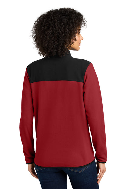 The North Face Women's Glacier Full-Zip Fleece Jacket in Rage Red / TNF Black, back on model