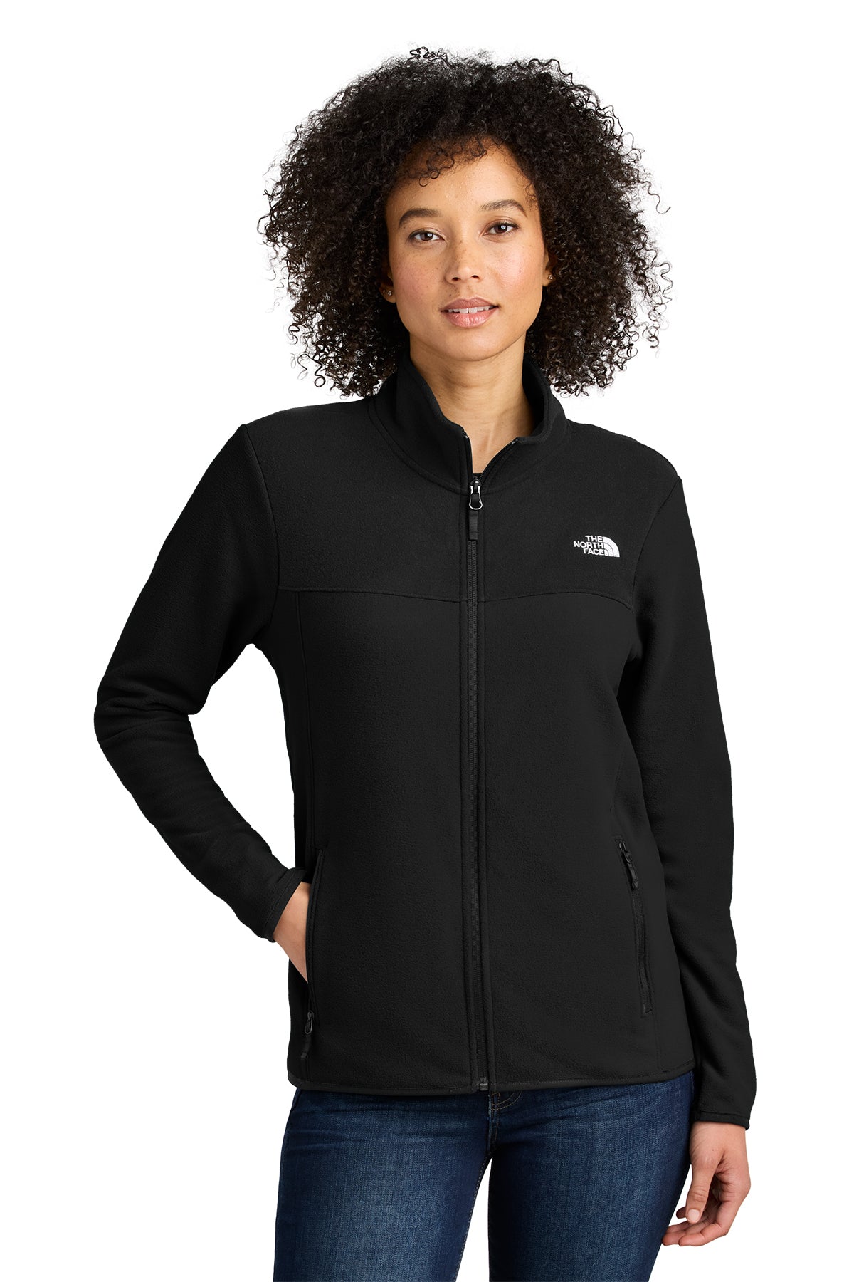 The North Face Women's Glacier Full-Zip Fleece Jacket in TNF Black, front on model