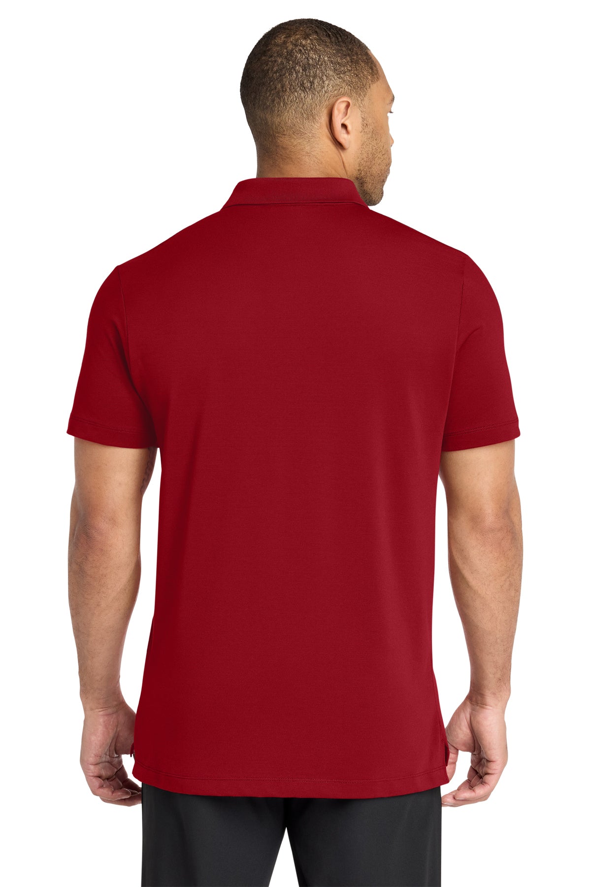 Mercer+Mettle Stretch Pique Polo in Apple Red, back on model