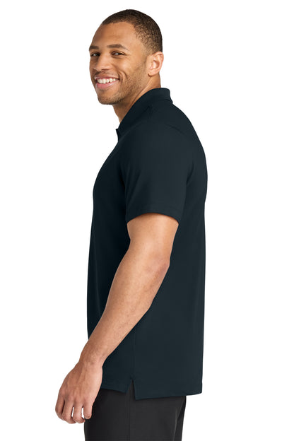 Mercer+Mettle Stretch Pique Polo in Night Navy, side on model