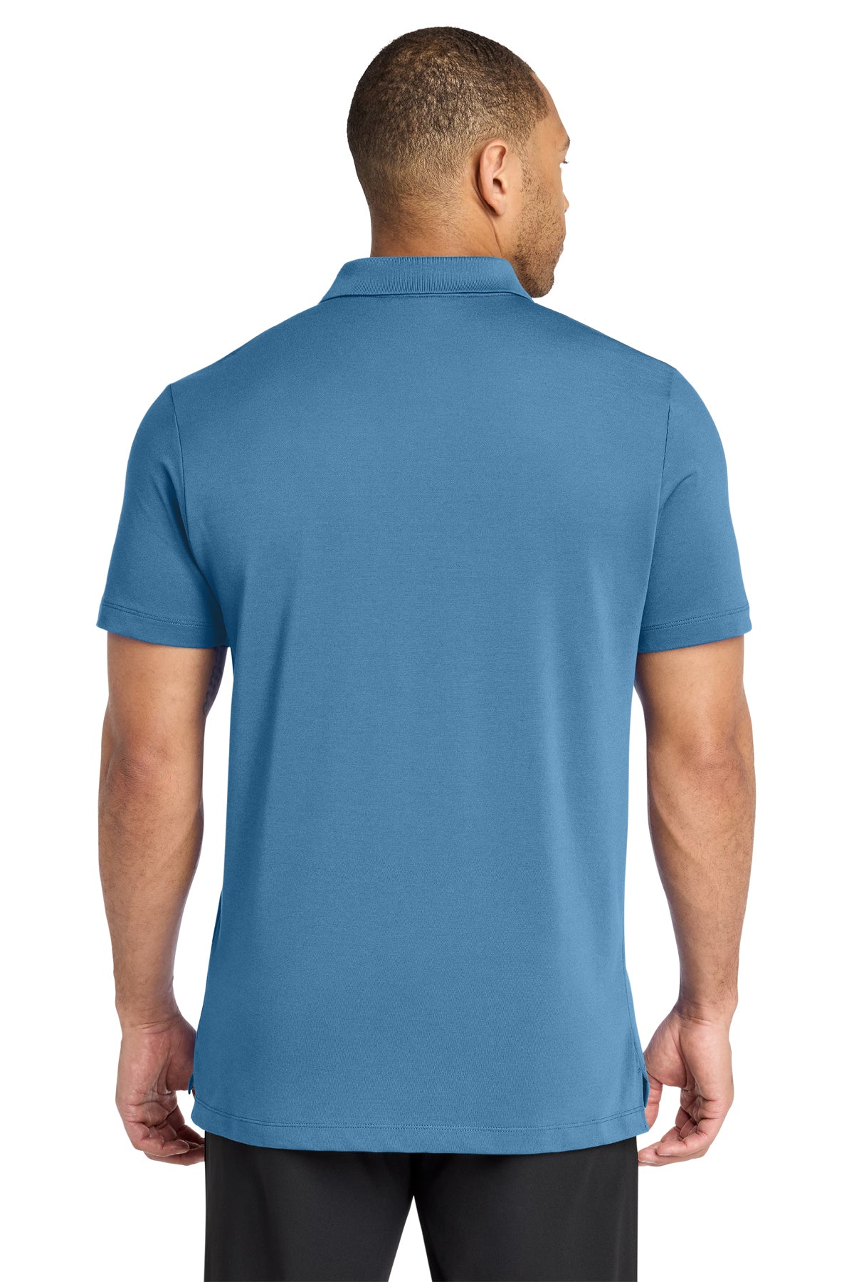 Mercer+Mettle Stretch Pique Polo in Parisian Blue, back on model