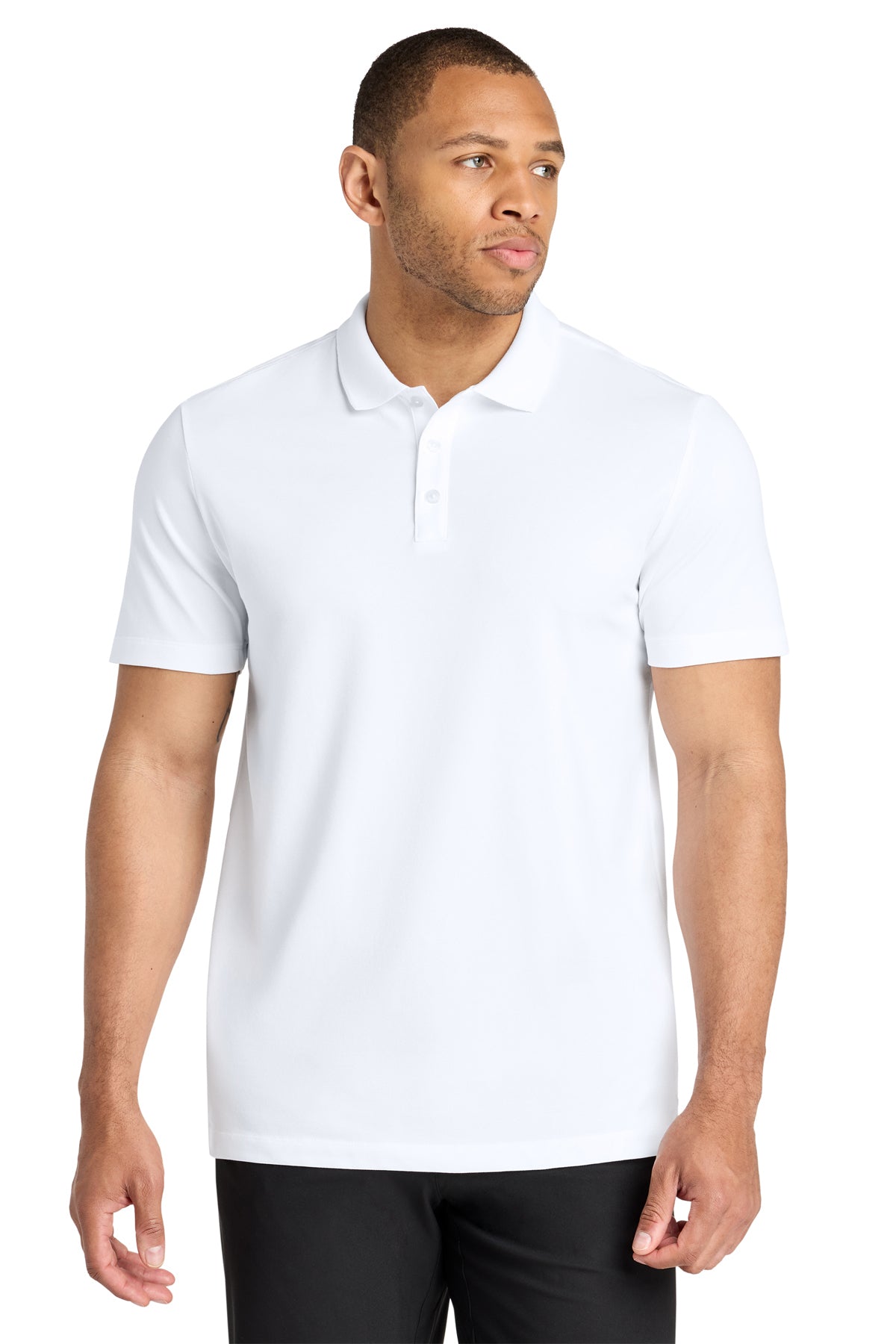 Mercer+Mettle Stretch Pique Polo in White, front on model