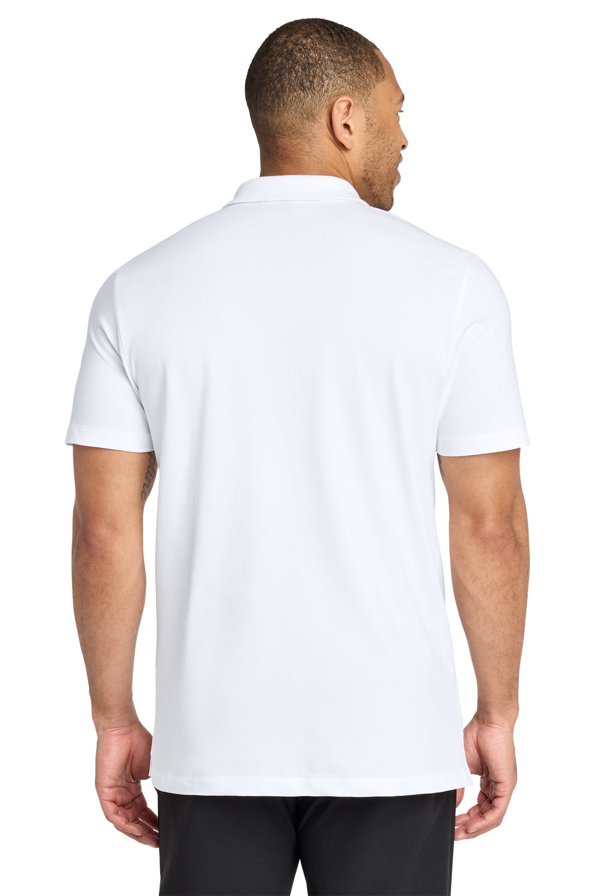 Mercer+Mettle Stretch Pique Polo in White, back on model