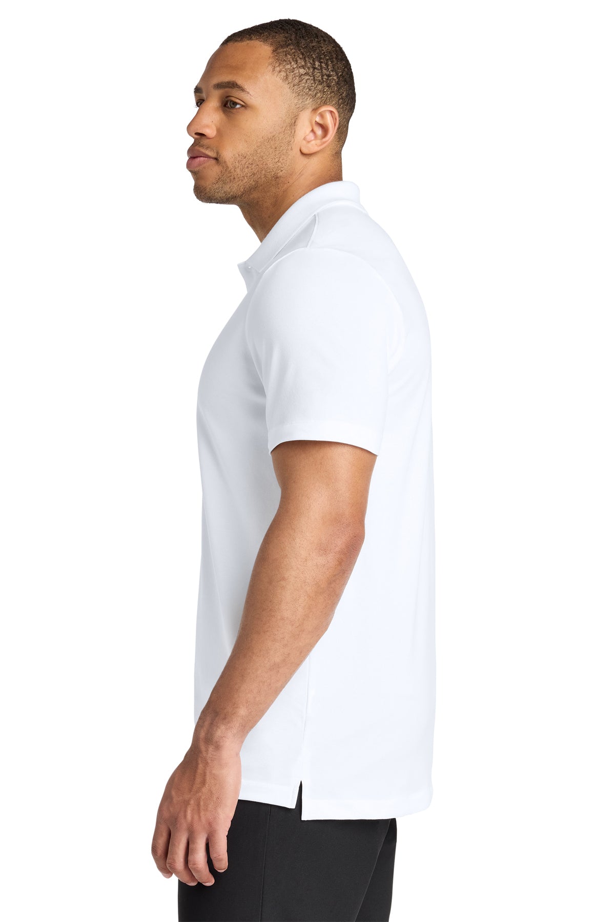Mercer+Mettle Stretch Pique Polo in White, side on model