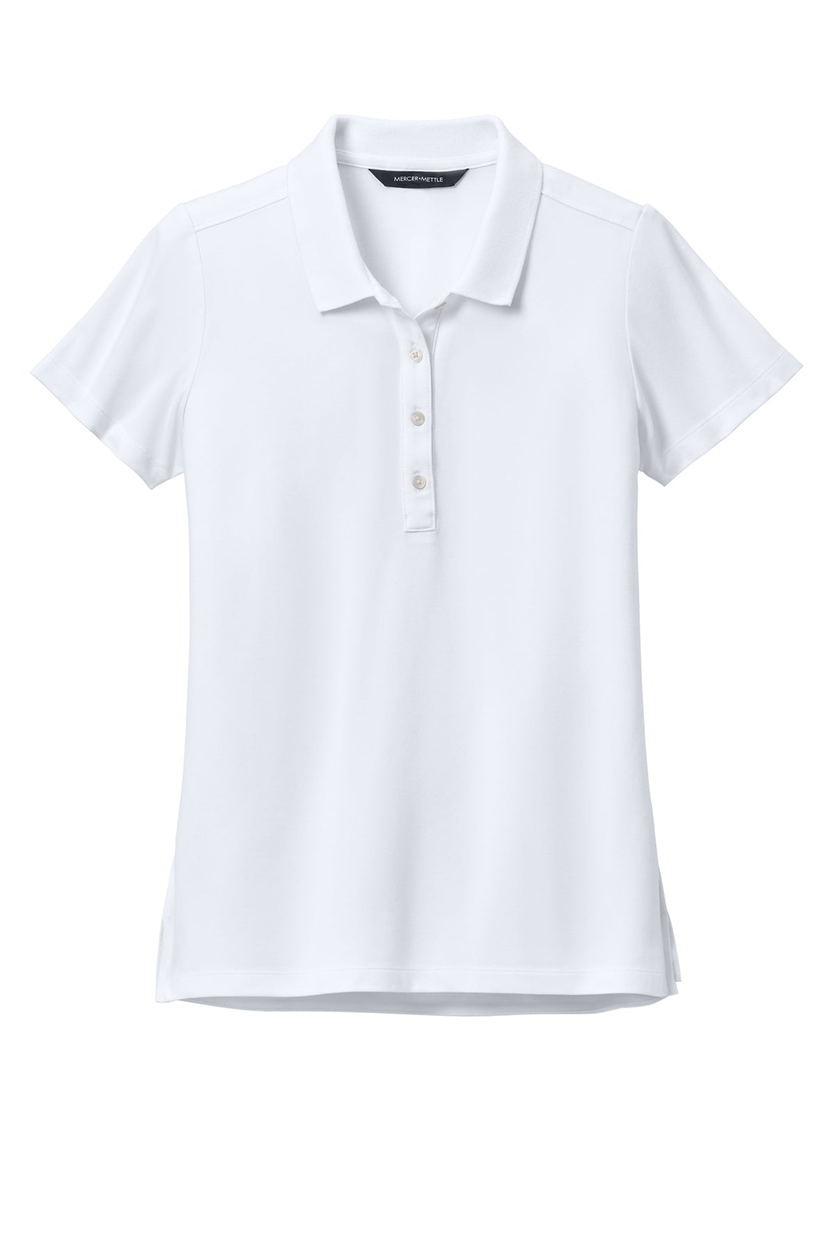 Mercer+Mettle Women’s Stretch Pique Polo in White, front flat