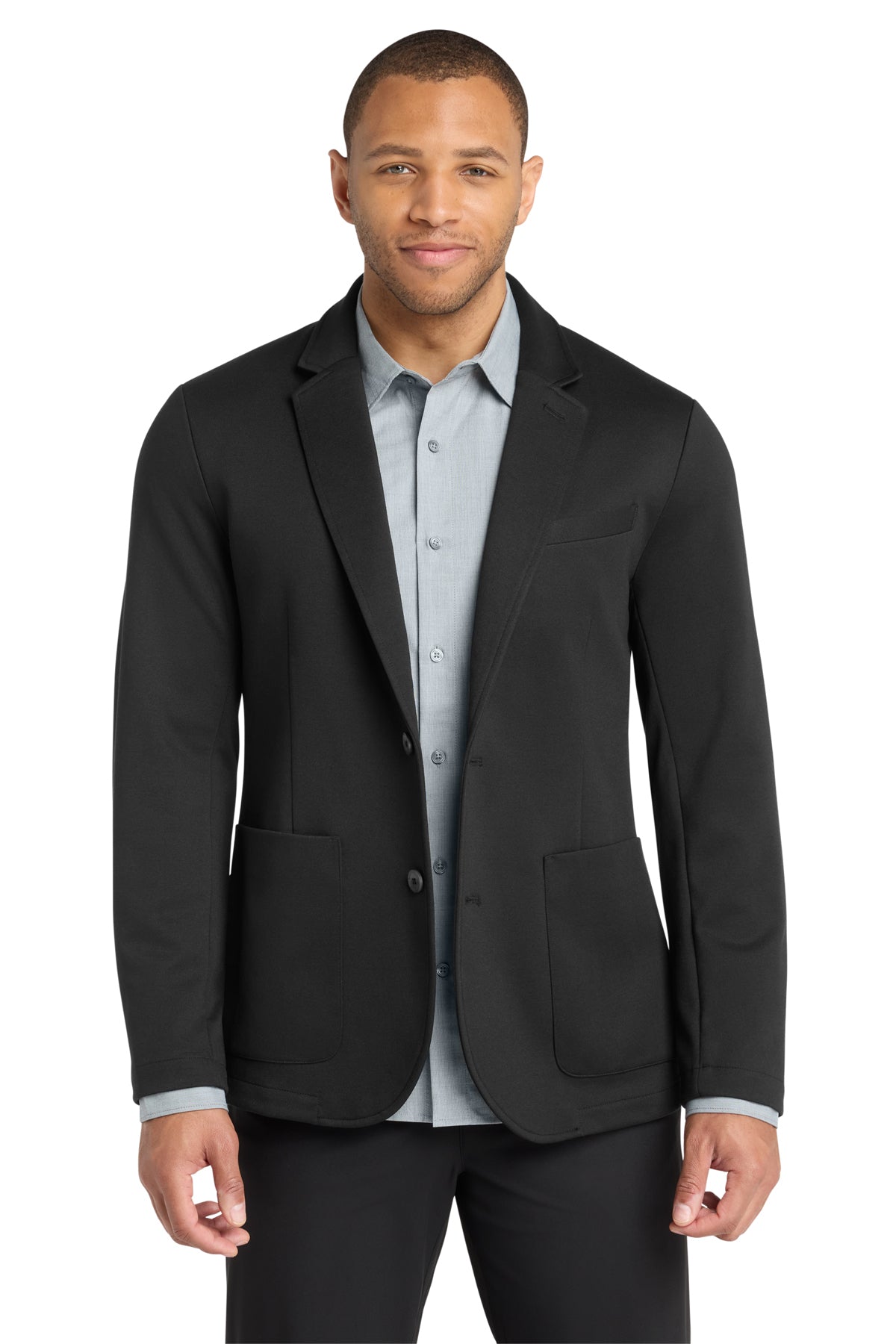 Mercer+Mettle Relaxed Knit Blazer in Deep Black, front on model