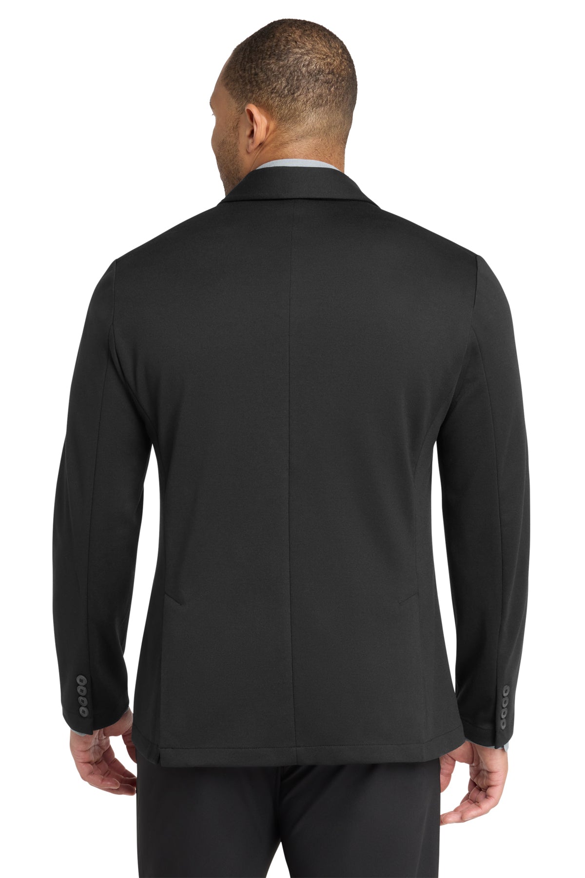 Mercer+Mettle Relaxed Knit Blazer in Deep Black, back on model