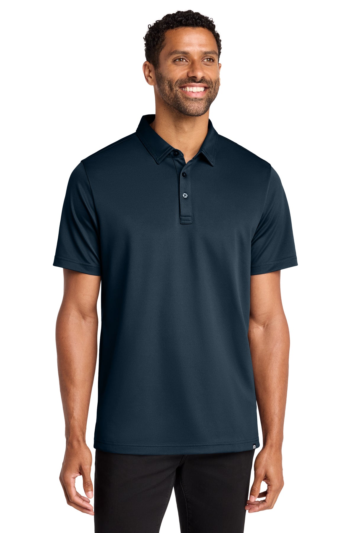 TravisMathew Cabana Solid Polo in Blue Nights, front on model