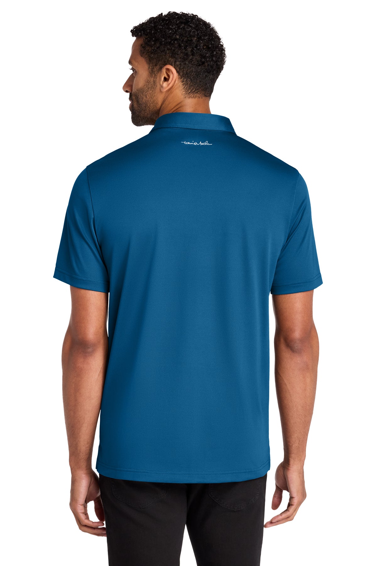 TravisMathew Cabana Solid Polo in Classic Blue, back on model
