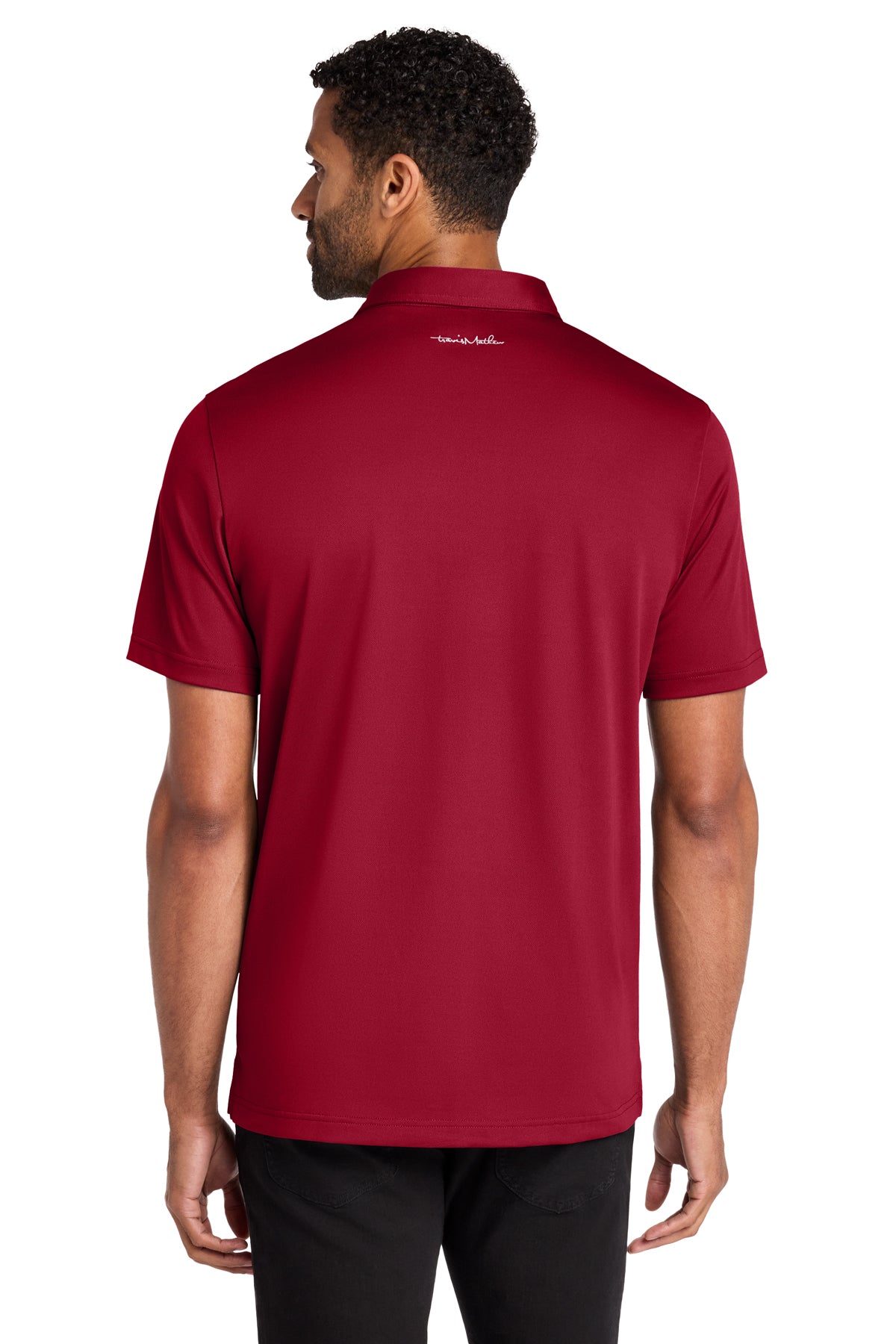 TravisMathew Cabana Solid Polo in Crimson, back on model