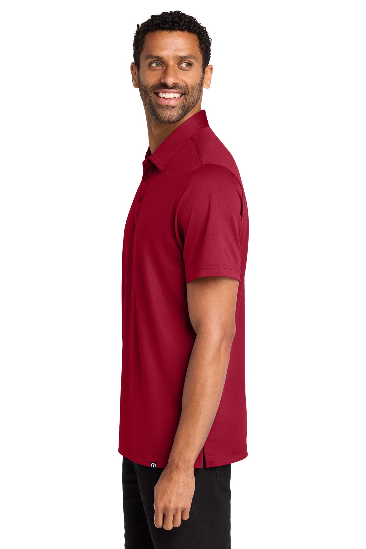 TravisMathew Cabana Solid Polo in Crimson, side on model
