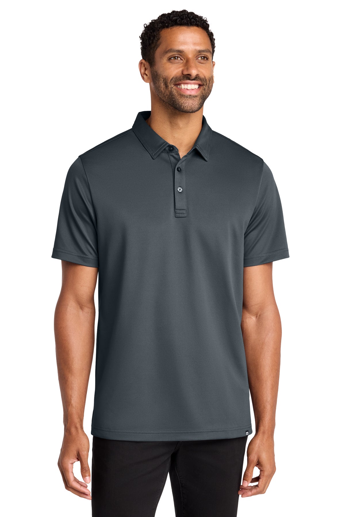 TravisMathew Cabana Solid Polo in Stormy Grey, front on model