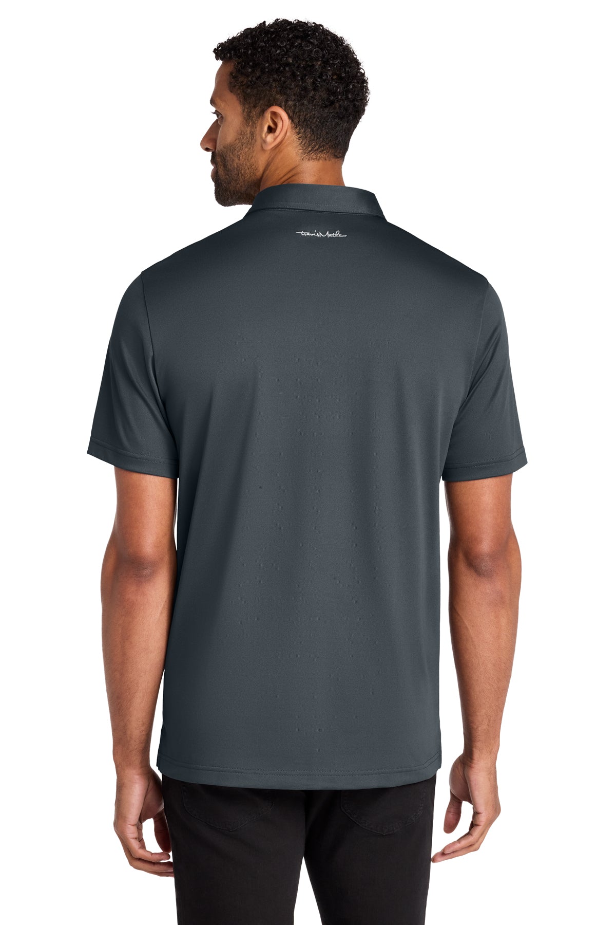 TravisMathew Cabana Solid Polo in Stormy Grey, back on model