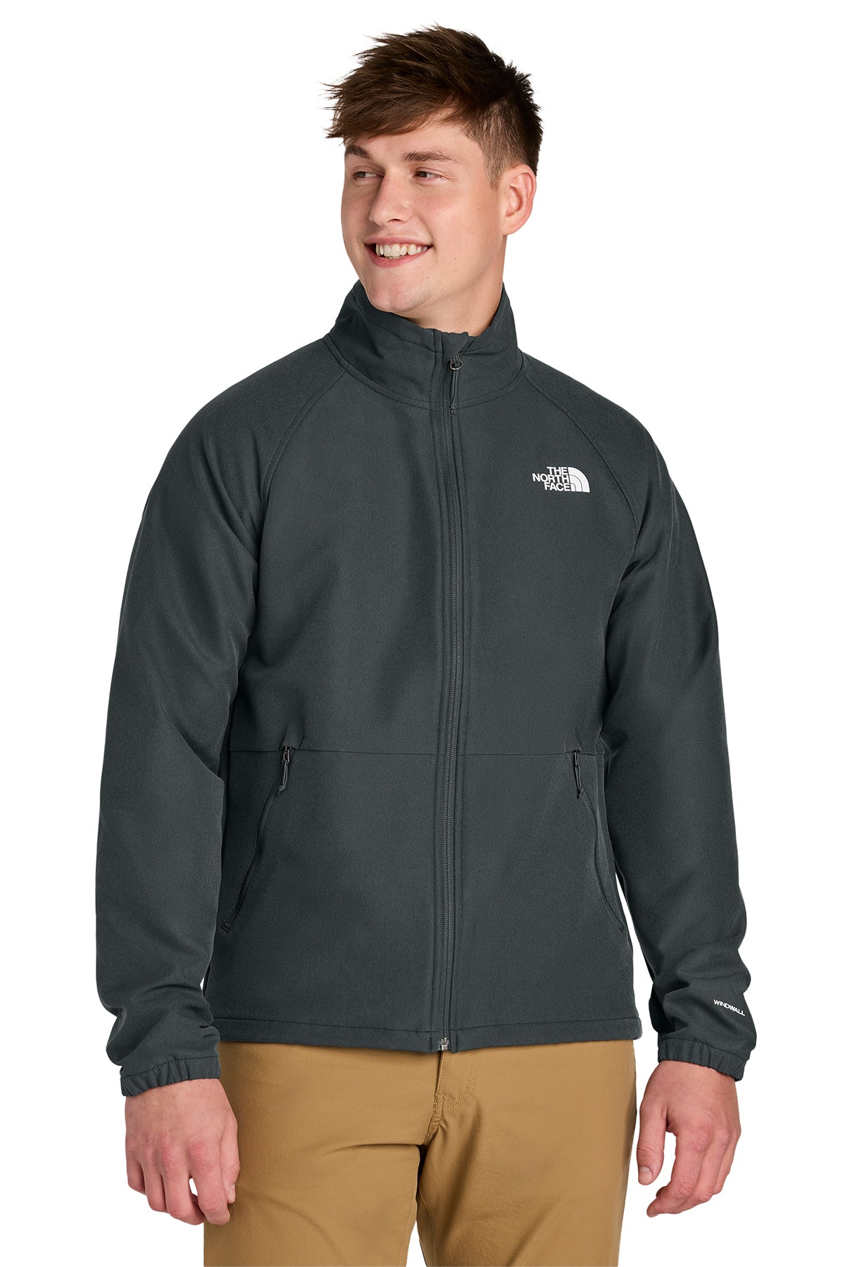 The North Face Barr Lake Soft Shell Jacket in Asphalt Grey Dark Heather, front on model