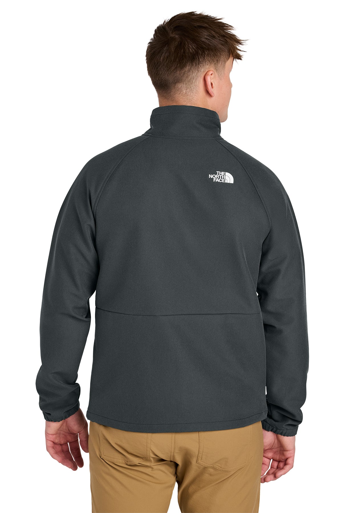 The North Face Barr Lake Soft Shell Jacket in Asphalt Grey Dark Heather, back on model