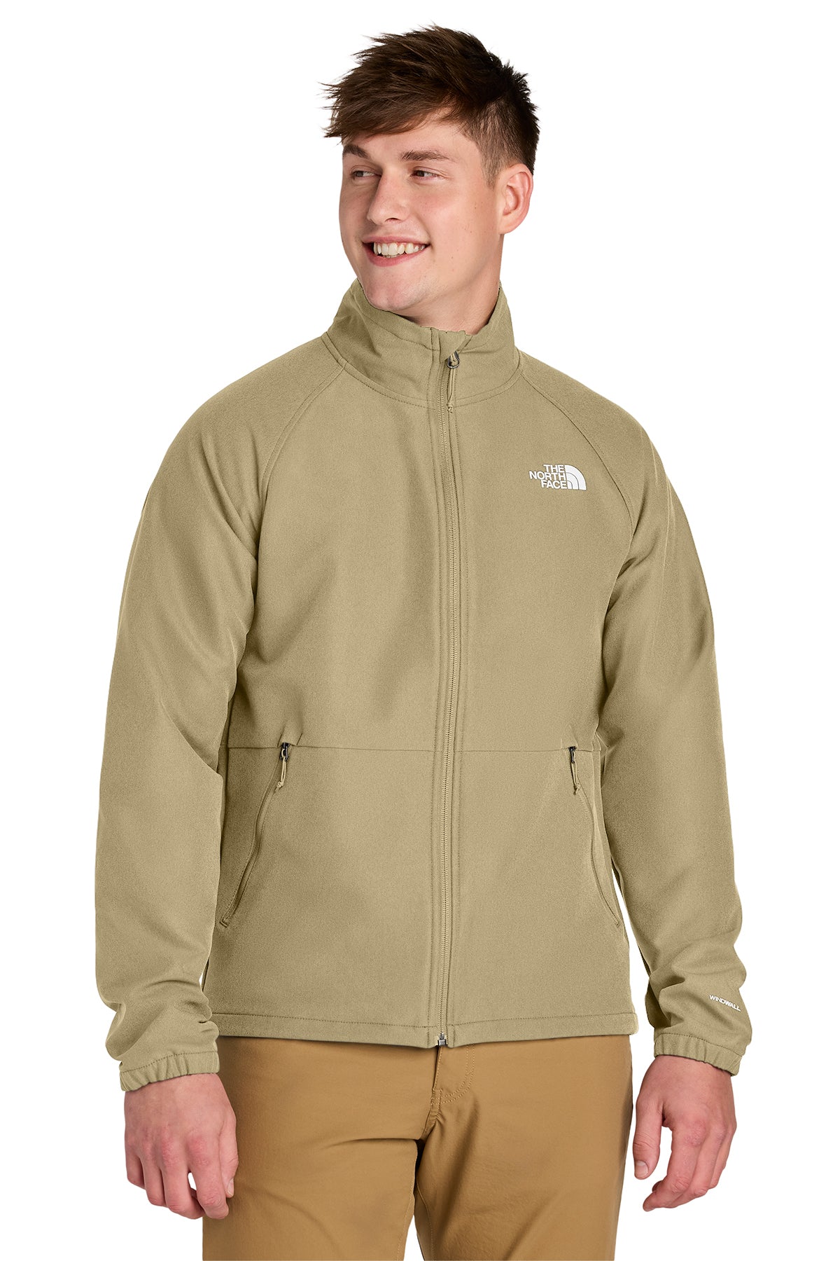 The North Face Barr Lake Soft Shell Jacket in Khaki Stone Dark Heather, front on model