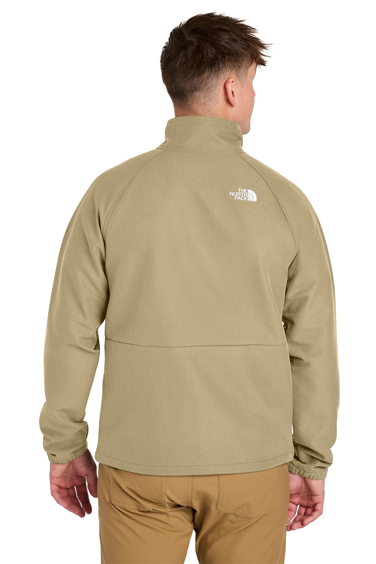 The North Face Barr Lake Soft Shell Jacket in Khaki Stone Dark Heather, back on model