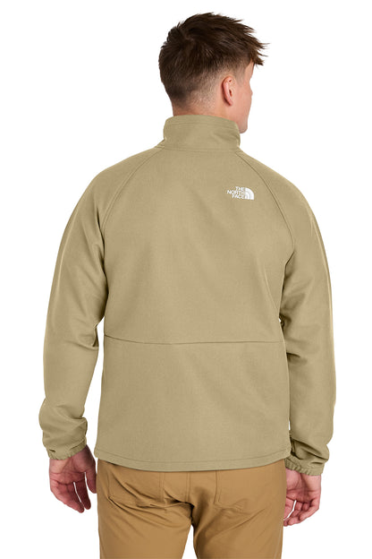 The North Face Barr Lake Soft Shell Jacket in Khaki Stone Dark Heather, back on model