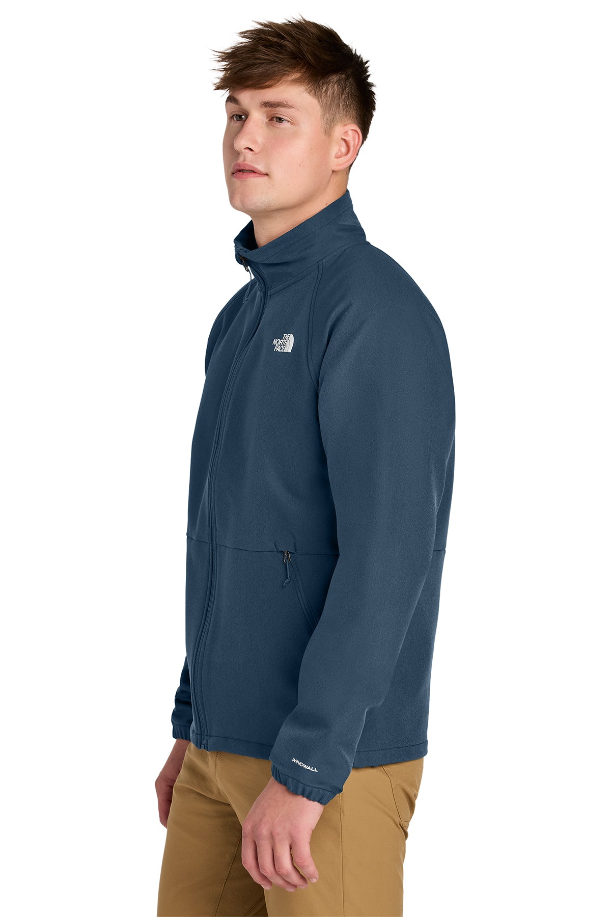 The North Face Barr Lake Soft Shell Jacket in Shady Blue Dark Heather, side on model