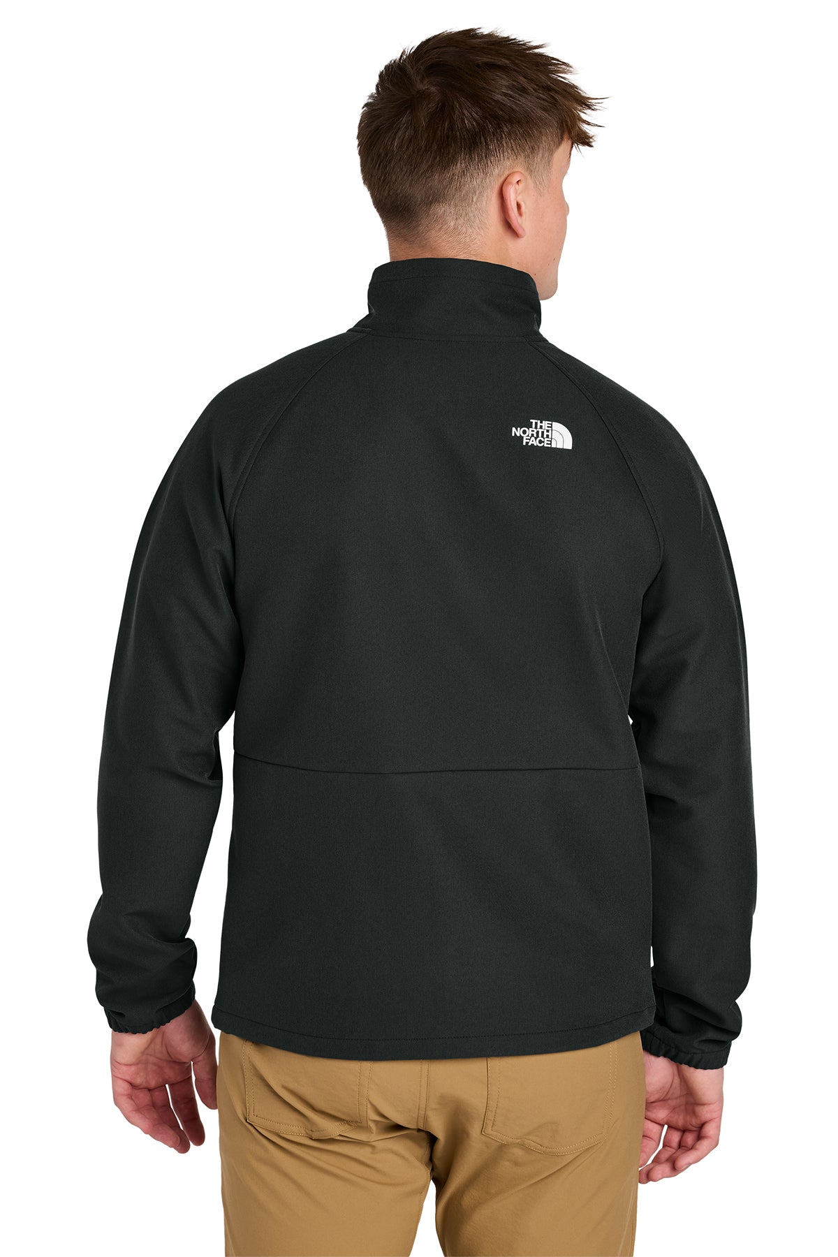 The North Face Barr Lake Soft Shell Jacket in TNF Black Heather, back on model