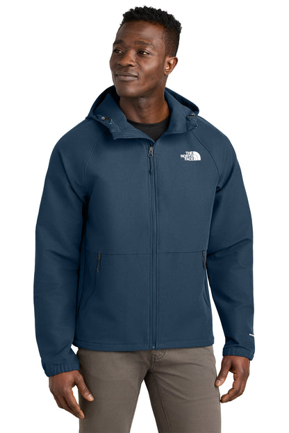 The North Face Barr Lake Hooded Soft Shell Jacket in Shady Blue Dark Heather, front on model