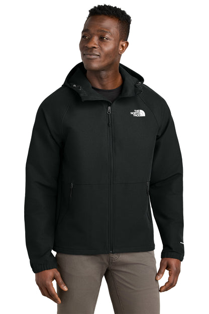 The North Face Barr Lake Hooded Soft Shell Jacket in TNF Black Heather, front on model