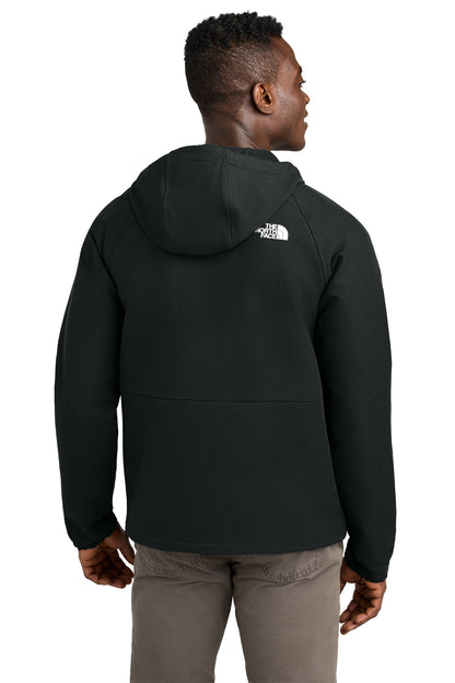 The North Face Barr Lake Hooded Soft Shell Jacket in TNF Black Heather, back on model