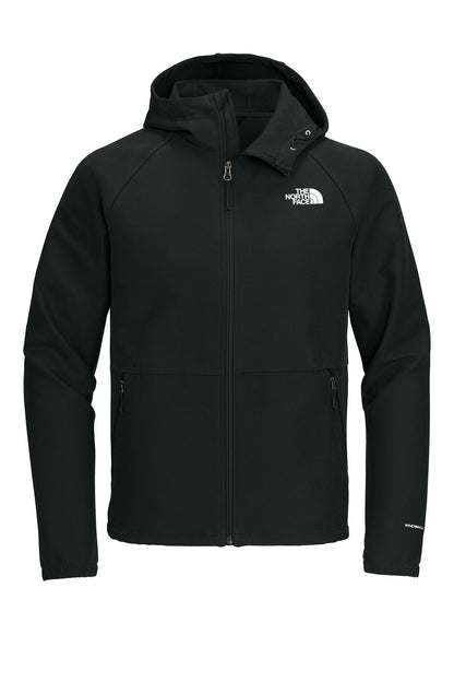 The North Face Barr Lake Hooded Soft Shell Jacket in TNF Black Heather, front flat