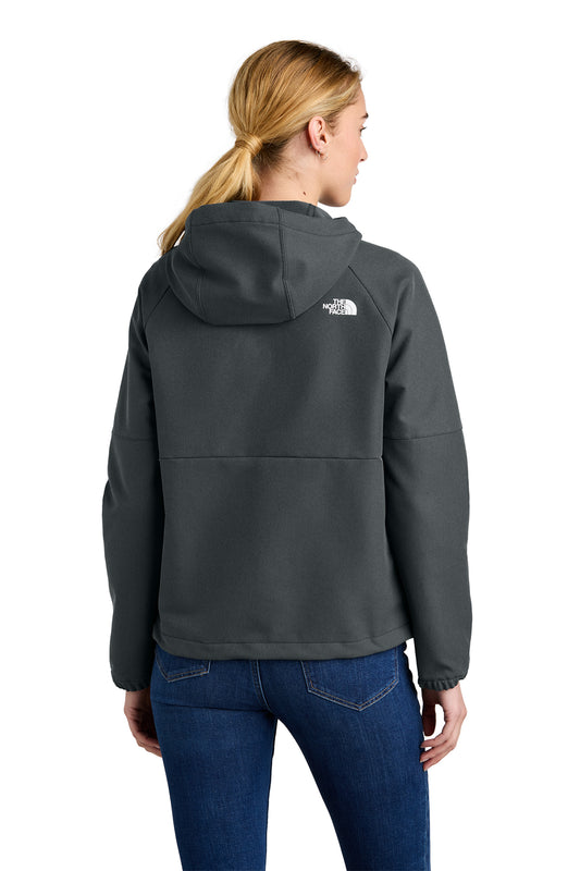 The North Face Women's Barr Lake Hooded Soft Shell Jacket in Asphalt Grey Dark Heather, back on model