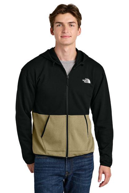 The North Face Double-Knit Full-Zip Hoodie in Khaki Stone/ TNF Black, front on model