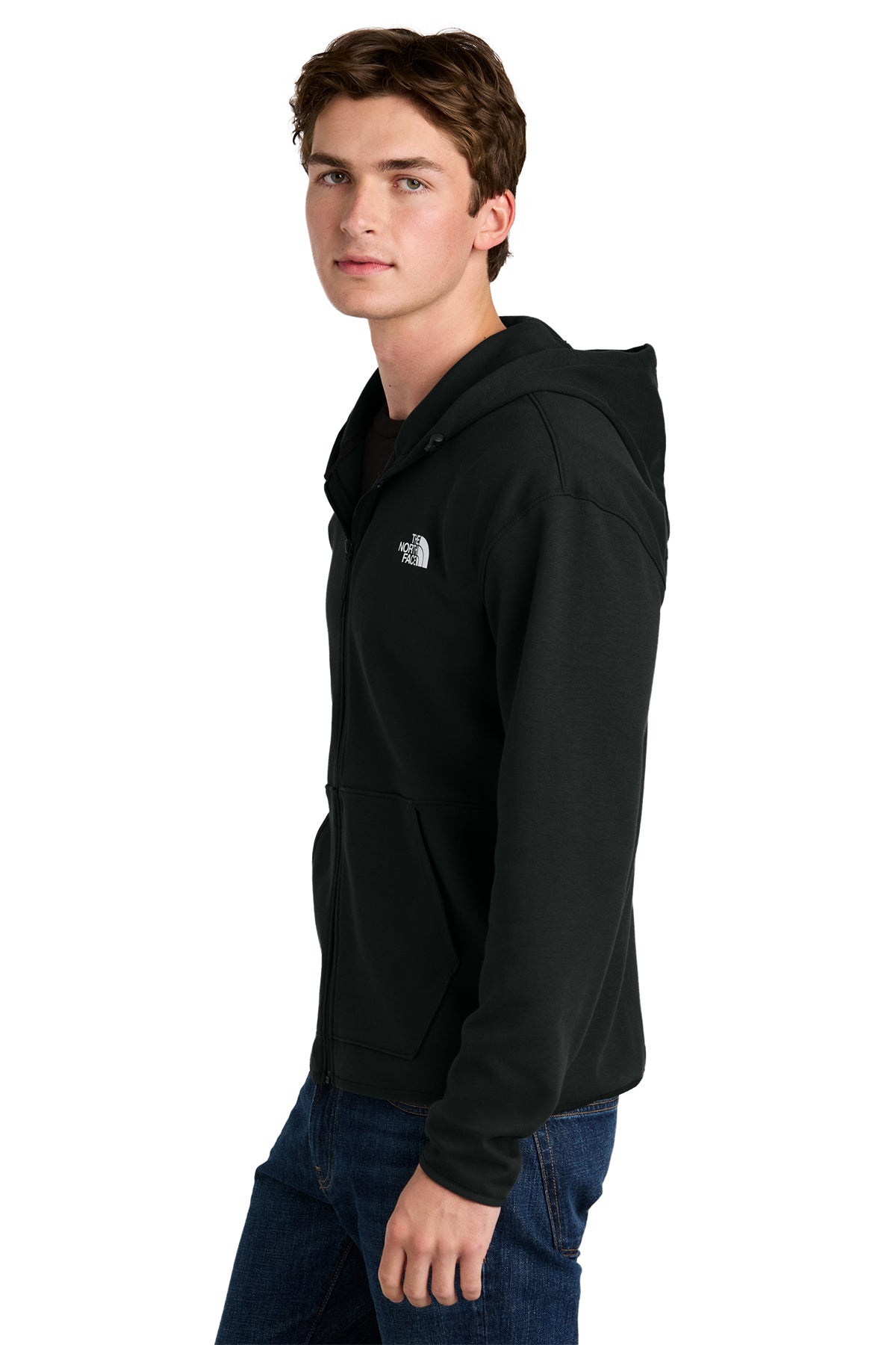 The North Face Double-Knit Full-Zip Hoodie in TNF Black, side on model