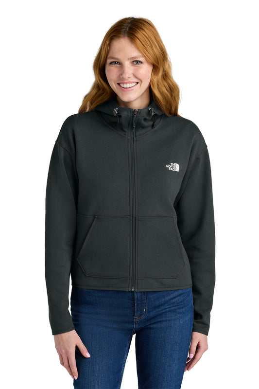 The North Face Women's Double-Knit Full-Zip Hoodie in Asphalt Grey, front on model