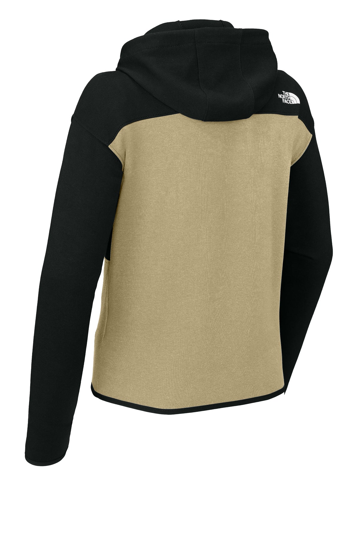 The North Face Women's Double-Knit Full-Zip Hoodie in Khaki Stone/ TNF Black, back flat