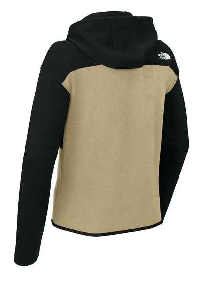 The North Face Women's Double-Knit Full-Zip Hoodie in Khaki Stone/ TNF Black, back flat