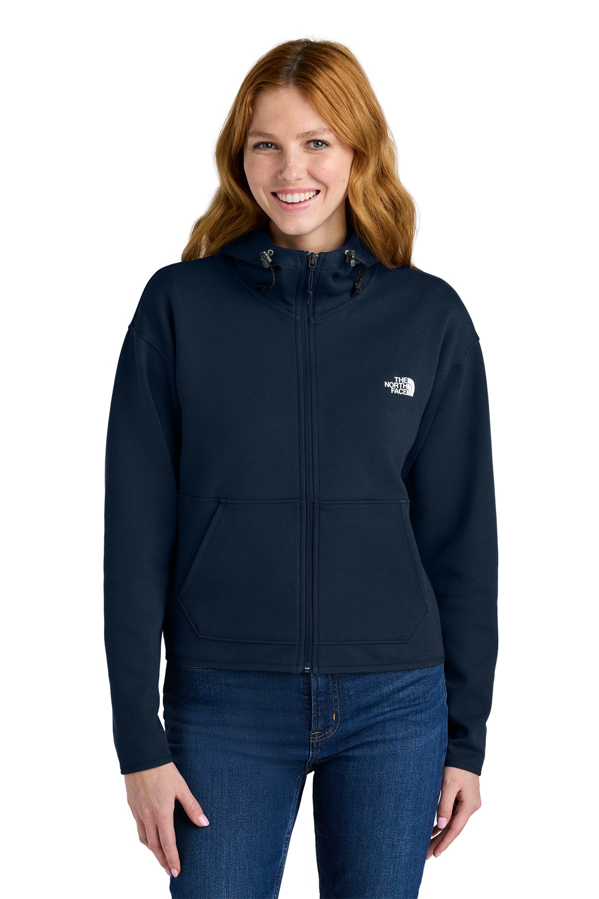 The North Face Women's Double-Knit Full-Zip Hoodie in Summit Navy, front on model
