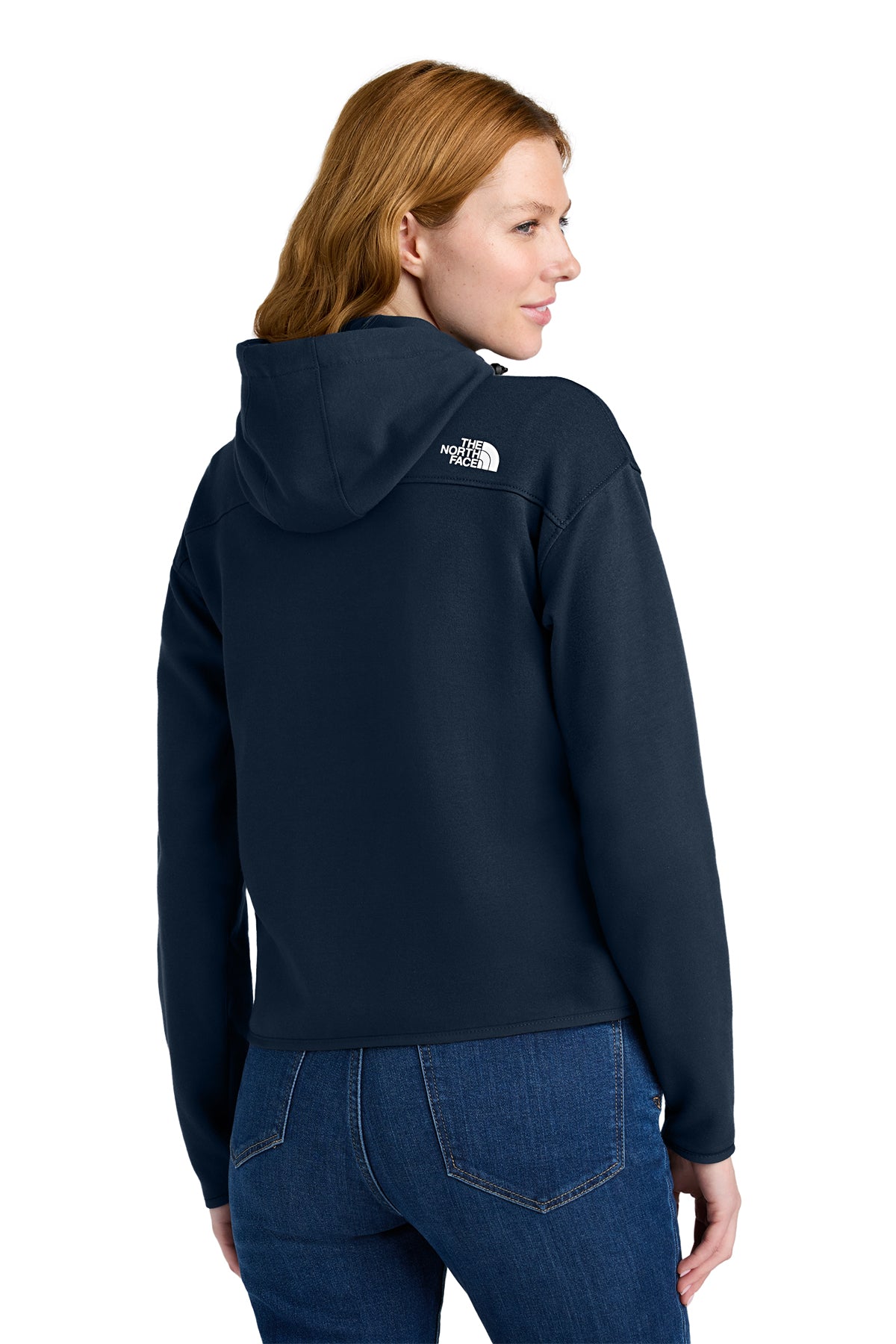 The North Face Women's Double-Knit Full-Zip Hoodie in Summit Navy, back on model