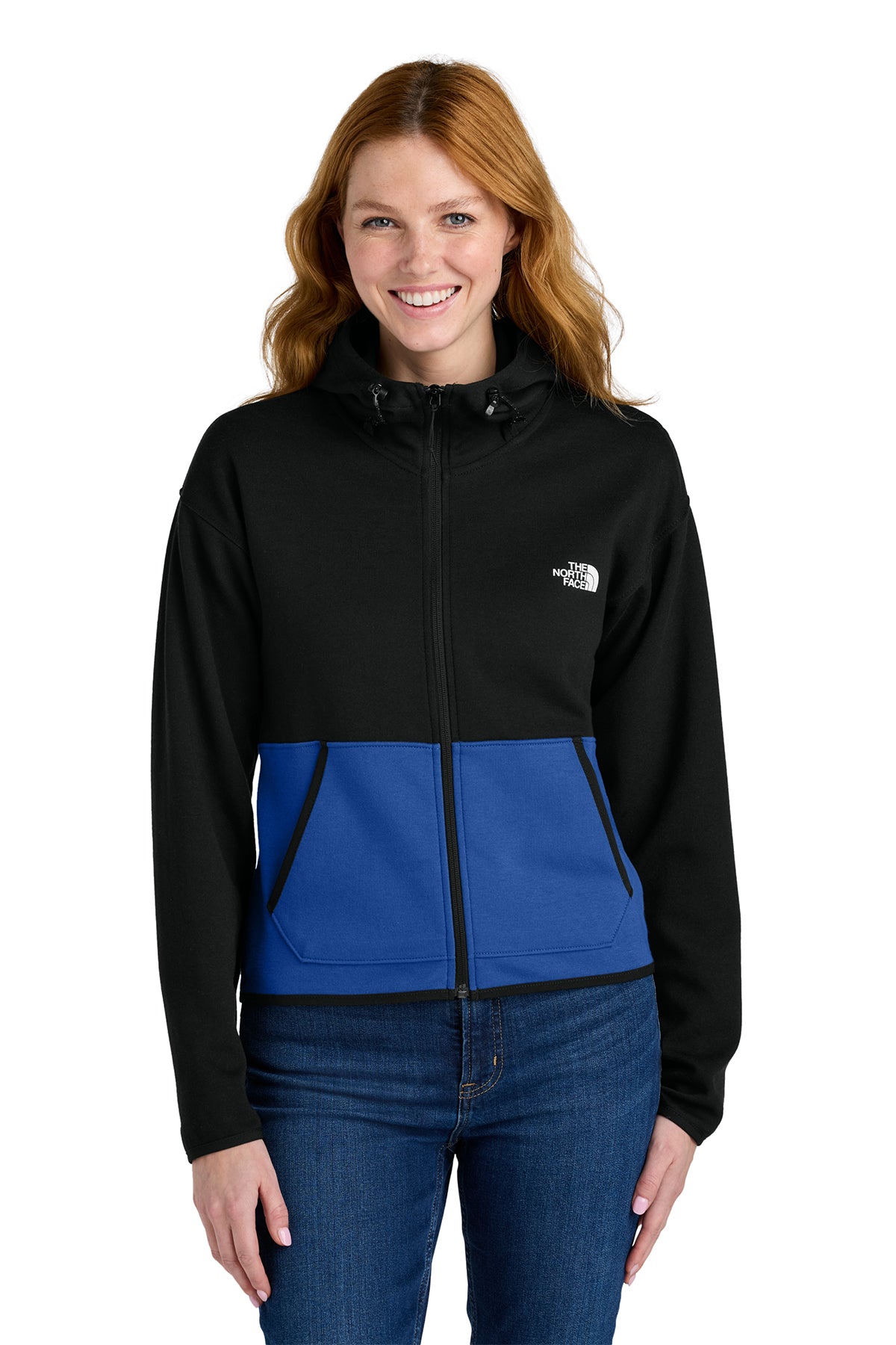 The North Face Women's Double-Knit Full-Zip Hoodie in TNF Blue/ TNF Black, front on model