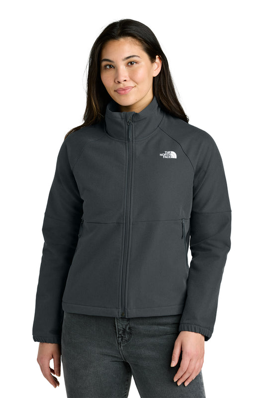 The North Face Women’s Barr Lake Soft Shell Jacket in Asphalt Grey Dark Heather, front on model