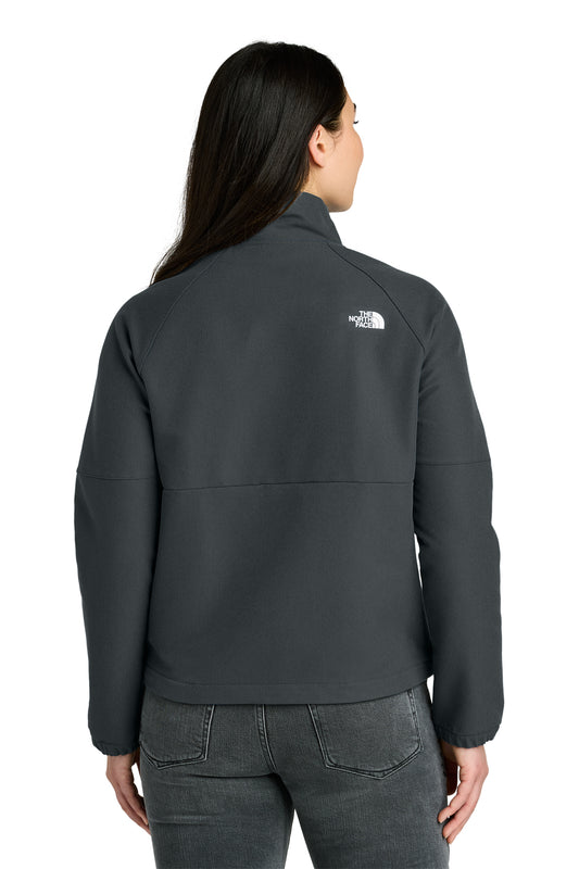 The North Face Women’s Barr Lake Soft Shell Jacket in Asphalt Grey Dark Heather, back on model