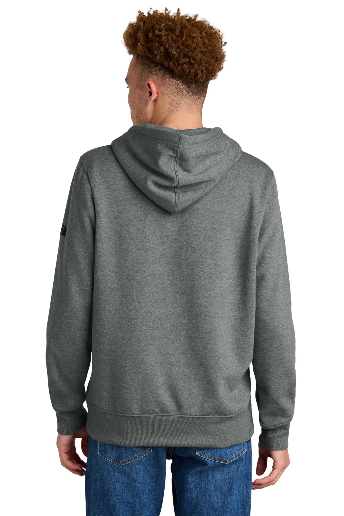 The North Face Sleeve Logo Pullover Hoodie in TNF Medium Grey Heather, back on model
